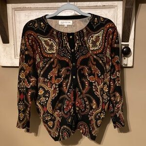 Jones New York Paisley Cardigan - Black, Red, and Gold